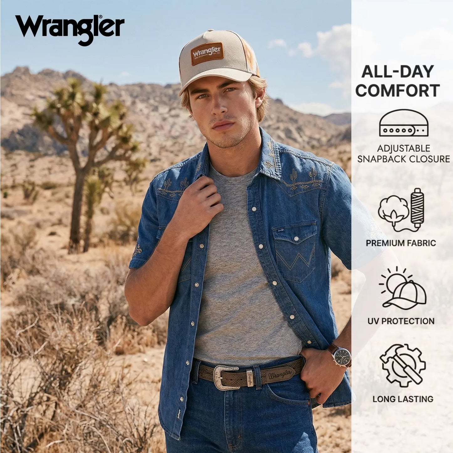 Auction Product-Wrangler Trucker Hat Flat Brim Hats 2-Pack – Embroidered Canvas Snapback Caps for Men & Women, Adjustable, One Size Fits All