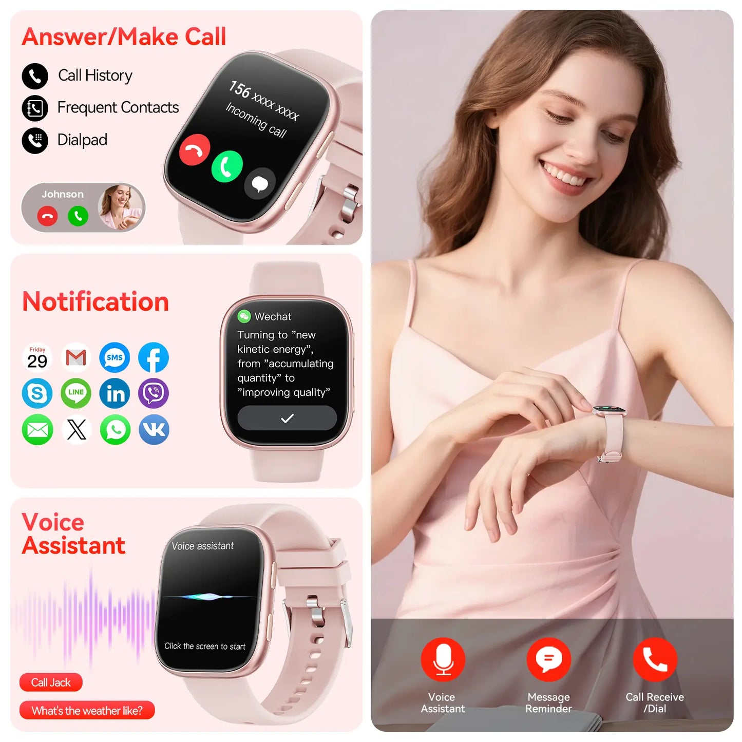 Smartwatch for Women, 1.83-Inch HD Touchscreen Fitness Tracker with Bluetooth Calling, Fitness Watch with Heart Rate/Sleep Monitor/100+ Sports, IP67 Waterproof Smartwatch for Android and Ios（Mothersdaygift）