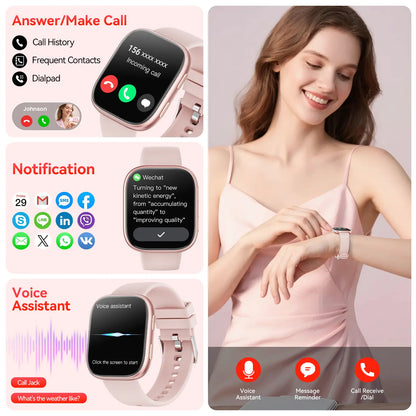 Smartwatch for Women, 1.83-Inch HD Touchscreen Fitness Tracker with Bluetooth Calling, Fitness Watch with Heart Rate/Sleep Monitor/100+ Sports, IP67 Waterproof Smartwatch for Android and Ios（Mothersdaygift）