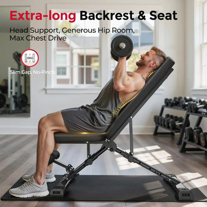 FLYBIRD Adjustable Weight Bench, Astm-Certified 800LBS Workout Bench Foldable for Home Gym, 90° to -30° FID and 30In Extended Backrest for Bench Press Strength Training Exercise#Summervibes Summervibes,Summervibes