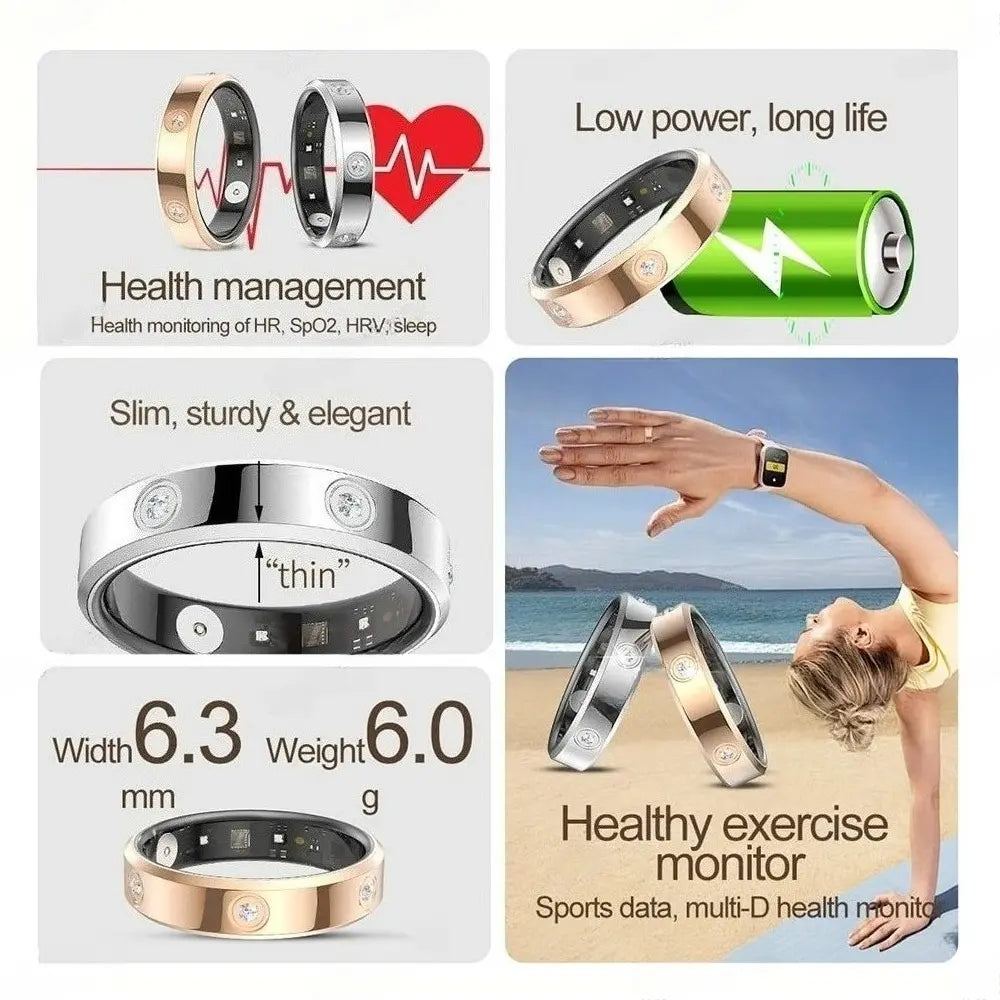 Fitness Smart Ring for Men Women 5ATM Waterproof, Heart Rate Spo2 Sleep Tracker Multi‑Sport Mode Summer Vibes Smart Ring