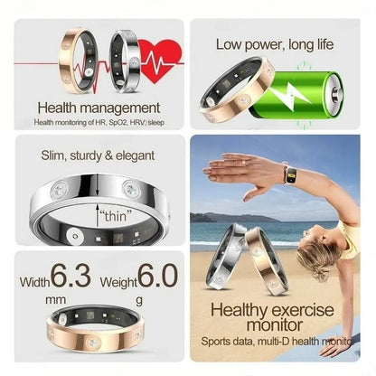 Fitness Smart Ring for Men Women 5ATM Waterproof, Heart Rate Spo2 Sleep Tracker Multi‑Sport Mode Summer Vibes Smart Ring