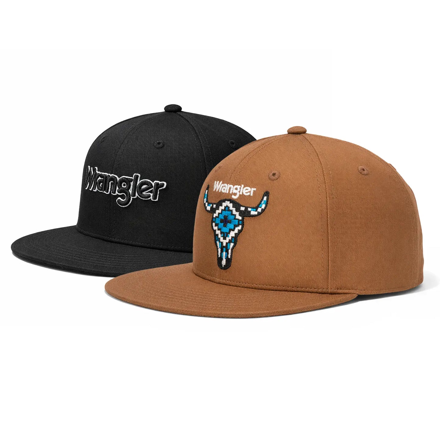 Auction Product-Wrangler Trucker Hat Flat Brim Hats 2-Pack – Embroidered Canvas Snapback Caps for Men & Women, Adjustable, One Size Fits All