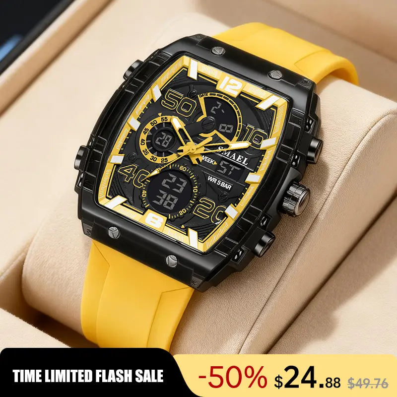 【Summervibes】Men'S Luxury Sport Watch ,Waterproof Dual-Display Wristwatch | Stylish Gift for Him Adjustable Tool Included