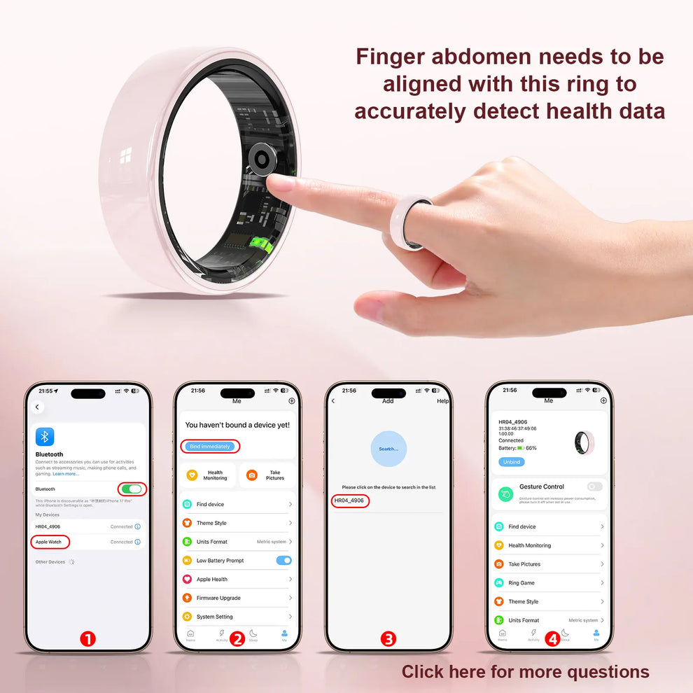 Pink Ceramic Smart Ring for Women, Fitness & Sleep Tracker, Heart Rate ...