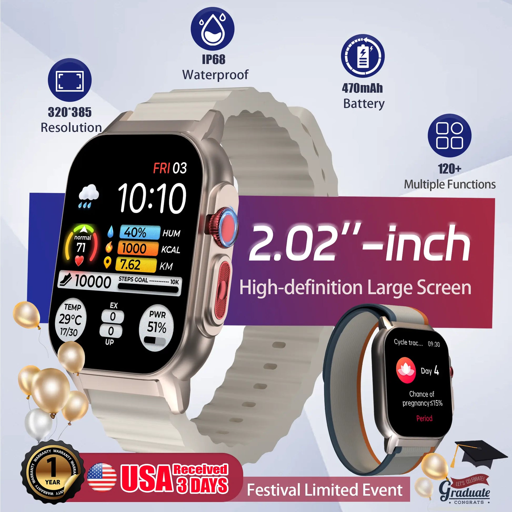 [Live Special Gift] Buy 1 Get 1,– 2.02" HD Smartwatch, Bluetooth Calling, Health Tracker + Free Straps