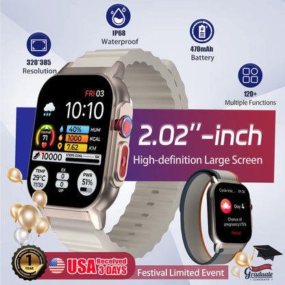[Live Special Gift] Buy 1 Get 1,– 2.02" HD Smartwatch, Bluetooth Calling, Health Tracker + Free Straps