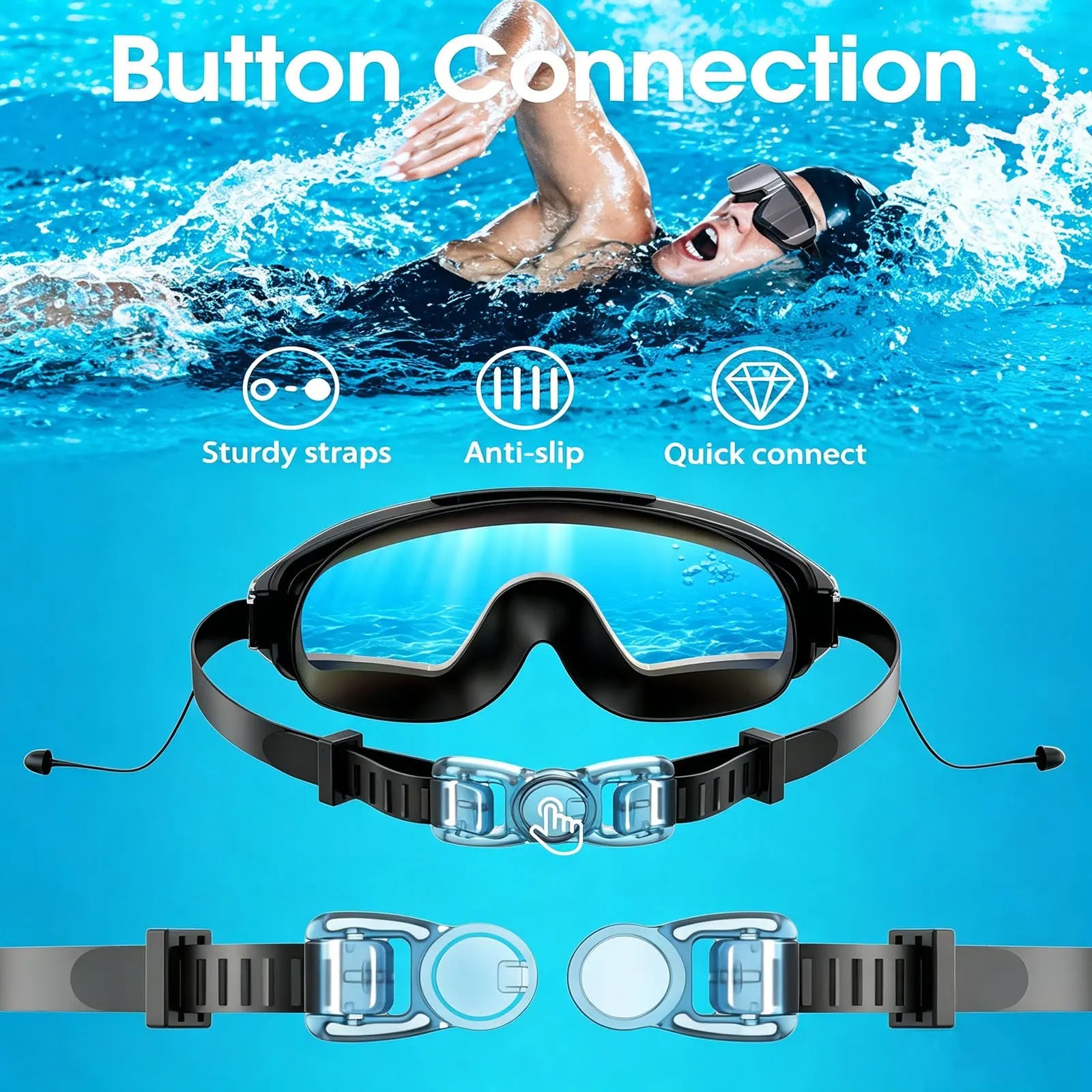 2 Pack Adult Swim Goggles with Earplugs, Anti-Fog 180° Wide View UV Protection Pool Swimming Goggles for Adult Youth Men Women, 3-Color UV Lens Water Goggles