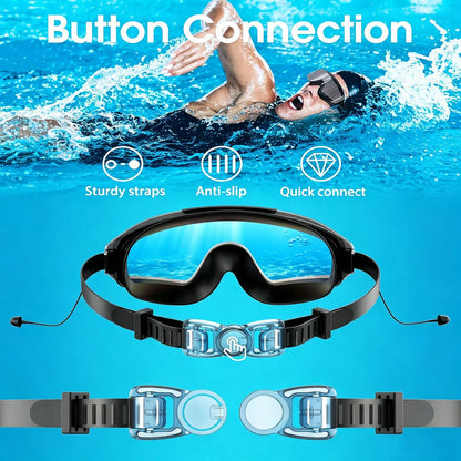 2 Pack Adult Swim Goggles with Earplugs, Anti-Fog 180° Wide View UV Protection Pool Swimming Goggles for Adult Youth Men Women, 3-Color UV Lens Water Goggles