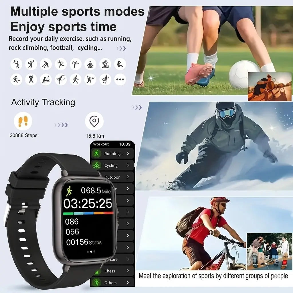 New Touchscreen Smartwatch, Android, USB Rechargeable, Bluetooth-Compatible Call & Message Alerts, Multiple Sports Modes, Stainless Steel Band, Gift for Family Friends